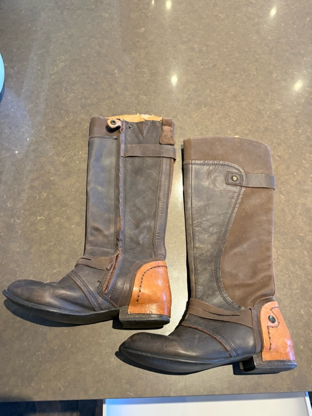 Kelsi Dagger “Jayne” Brown Two-Tone Leather Riding Boots with Tan Heel Accent - Picture 4 of 16
